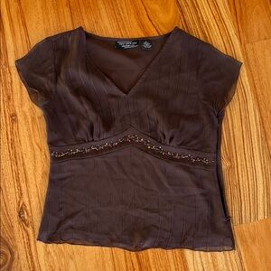 Forever 21 Chocolate Sheer V-Neck Blouse